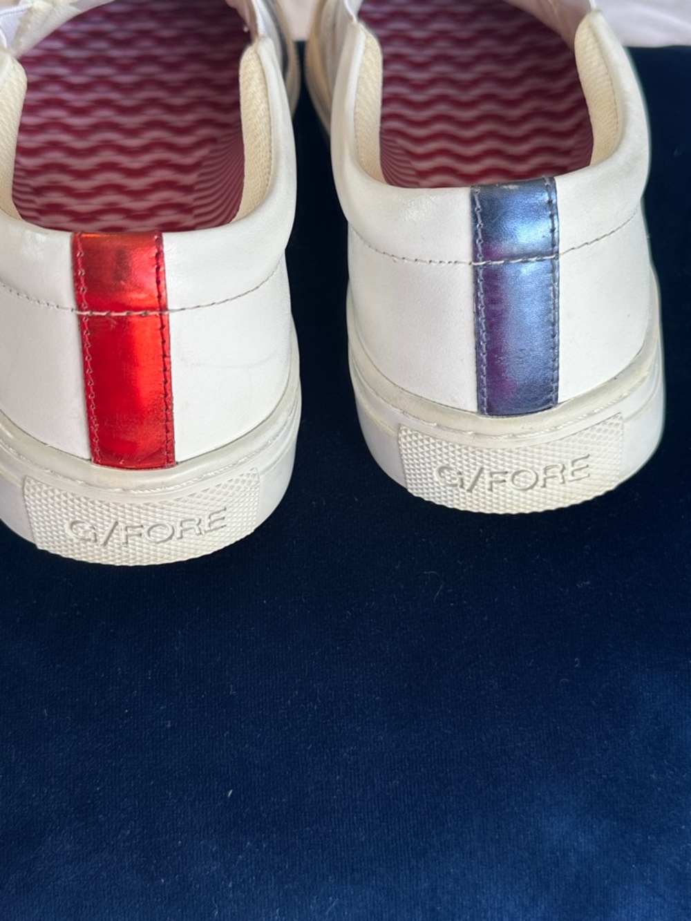 G/FORE White Slip-On Sneakers with Red, Silver & Navy Star . Runs small - Picture 5 of 7